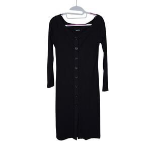 Women's For Sienna Black Button Down Ribbed Knit Midi Dress | Size Medium